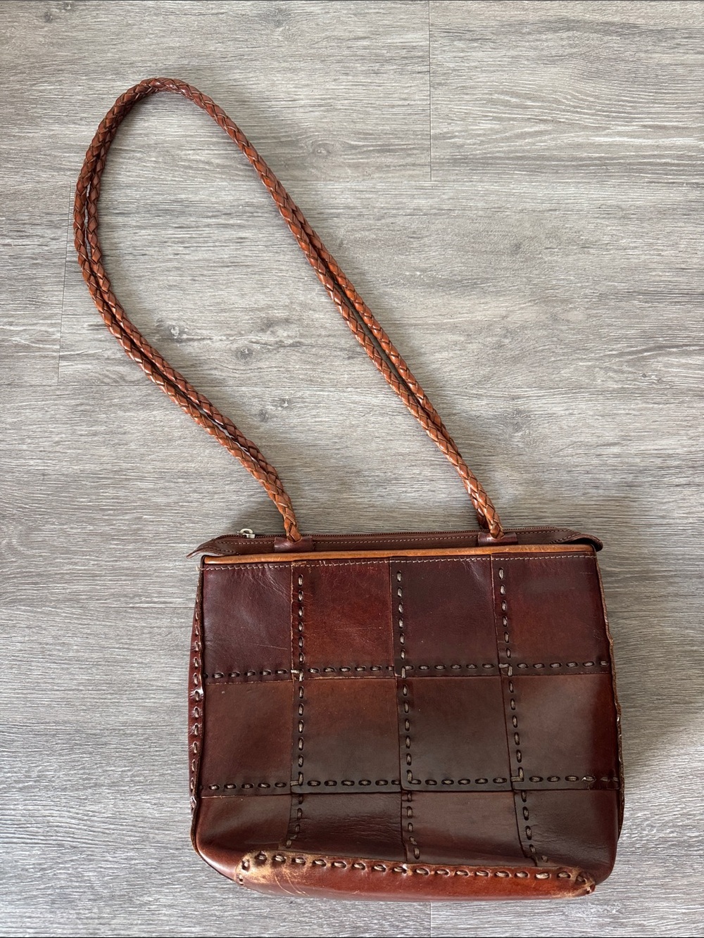 Ellepi Handmade Braided-Strap Patchwork Leather Shoulder Bag in Deep Brown - Picture 2 of 10